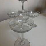 Set of 6 champagne glasses in Napoleon III faceted cut ringing crystal