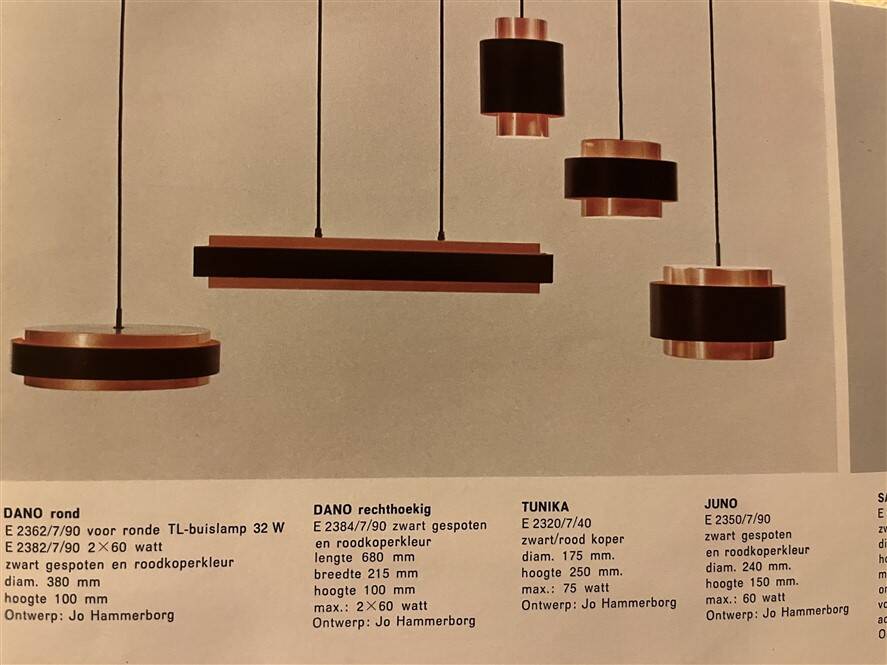 Set of 2 Fog & Mørup / Jo Hammerborg “Juno” pendant lamps / Mid-century Danish modern design / Copper / 1960s / 1970s