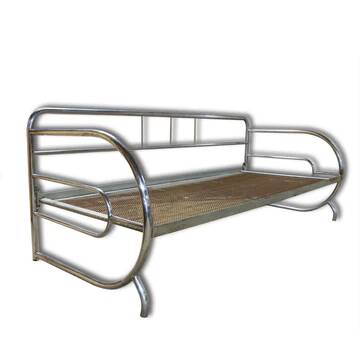 Canapé Bauhaus en acier chromé, années 1930, Bohême