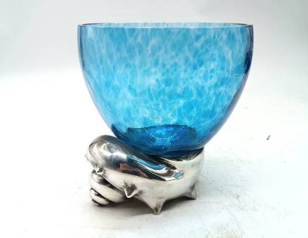 Large glass bowl RCR Colle - snail base in silver 925 by Carapelli & Miniati