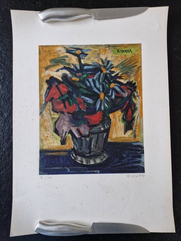 Isis Kischka (1908-1973) - Lithographie en couleurs - Bouquet de fleurs