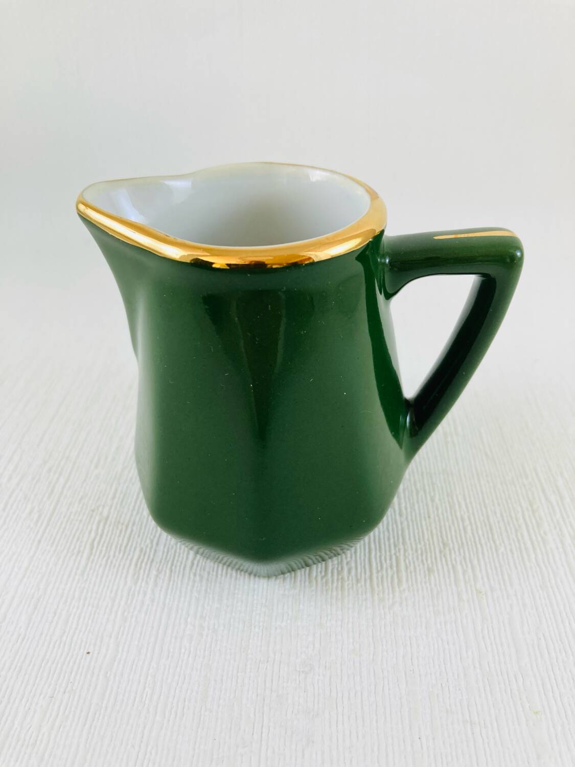 Bistro Coffee Service Cups Saucers and Green Faceted Milk Jug