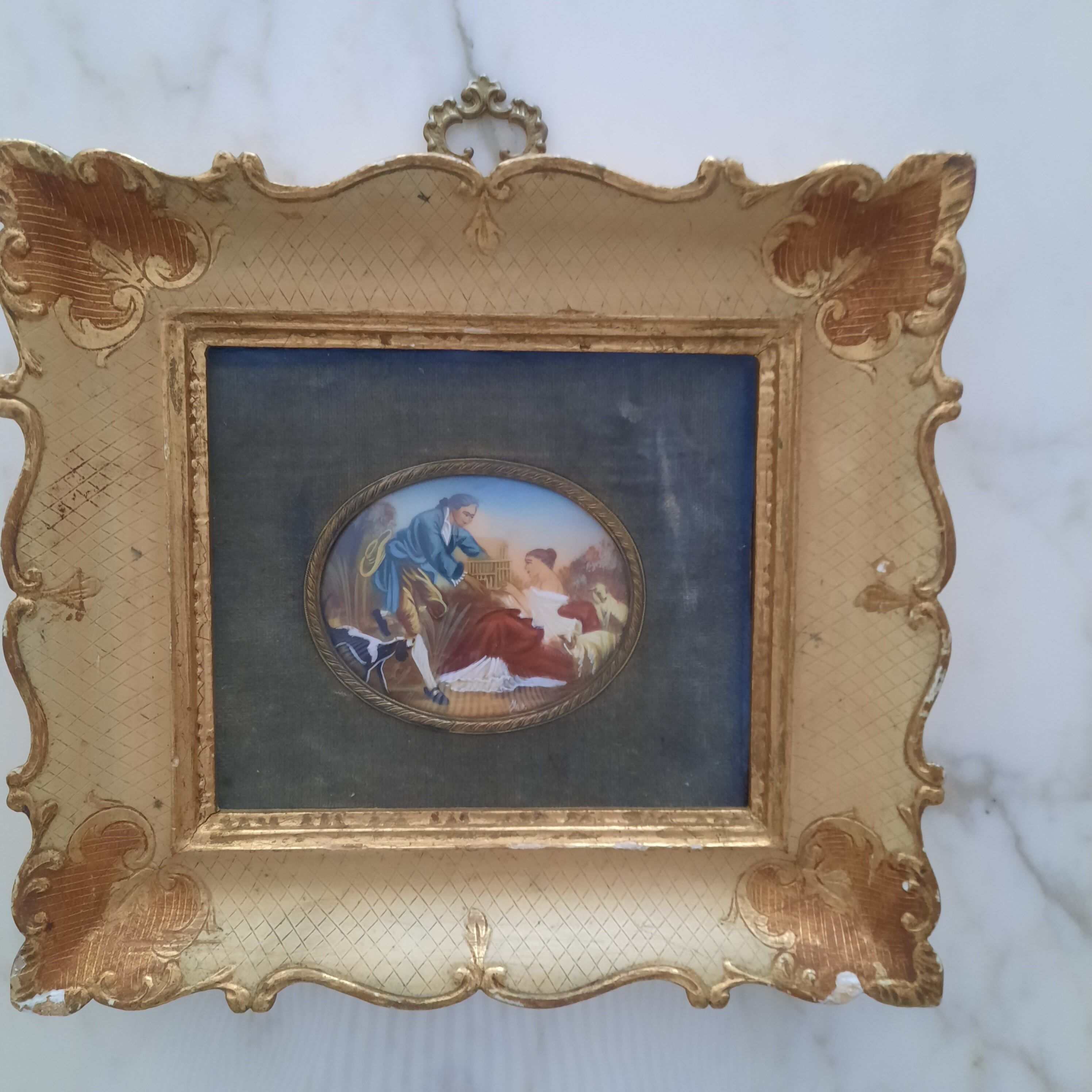 Enamel painting/under glass - Old - Signed