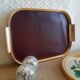 Plateau rectangulaire simili cuir bordeaux et métal doré vintage