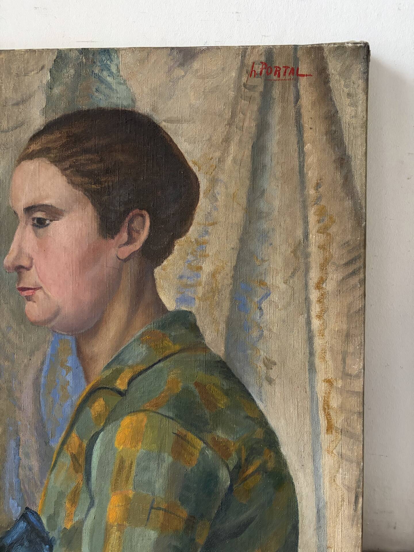 Profile of a woman, oil on canvas signed Henry Portal.
