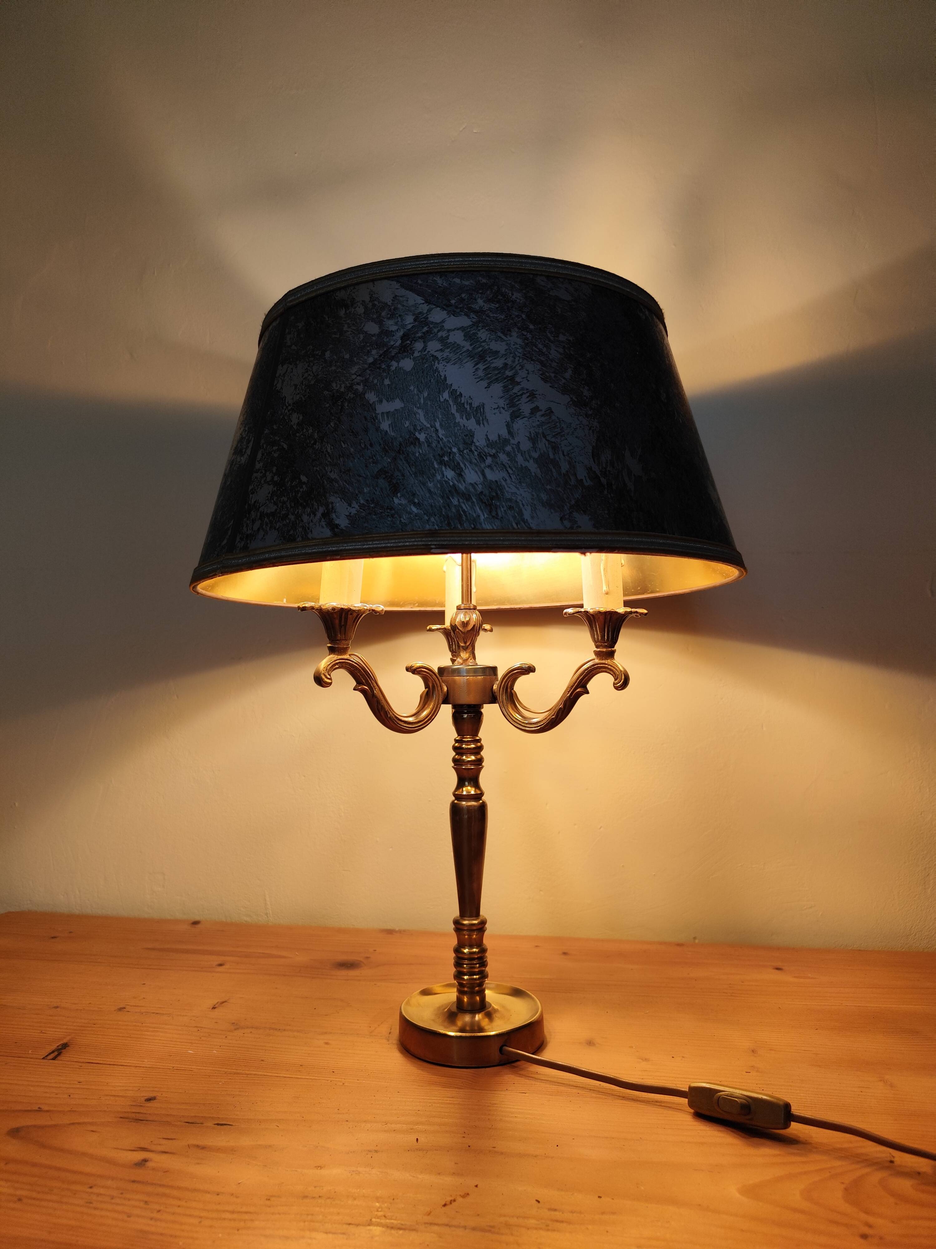 brass three-light bouillotte lamp, desk lamp