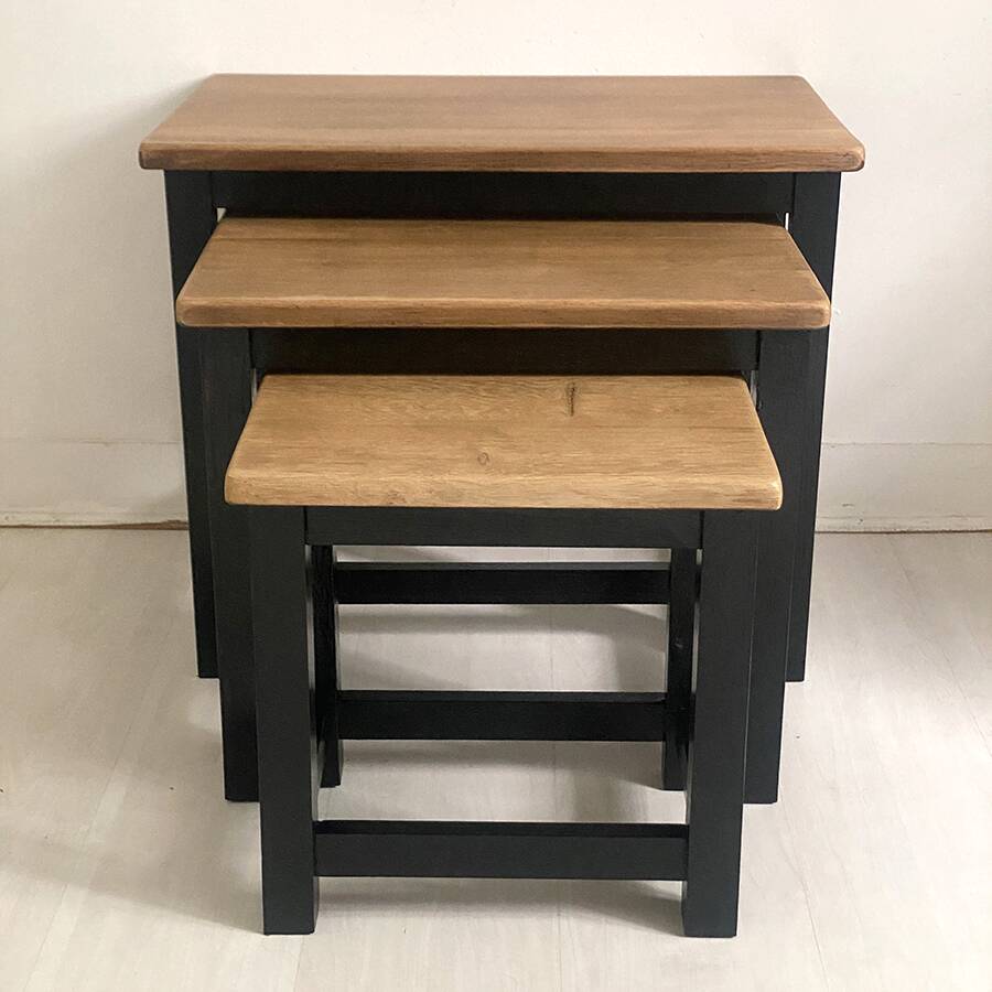 Nesting tables brutalist style solid oak 1960s