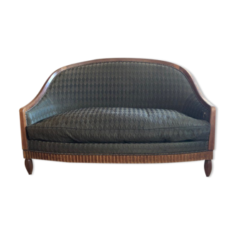 Art Deco 2-seater sofa covered with khaki silk