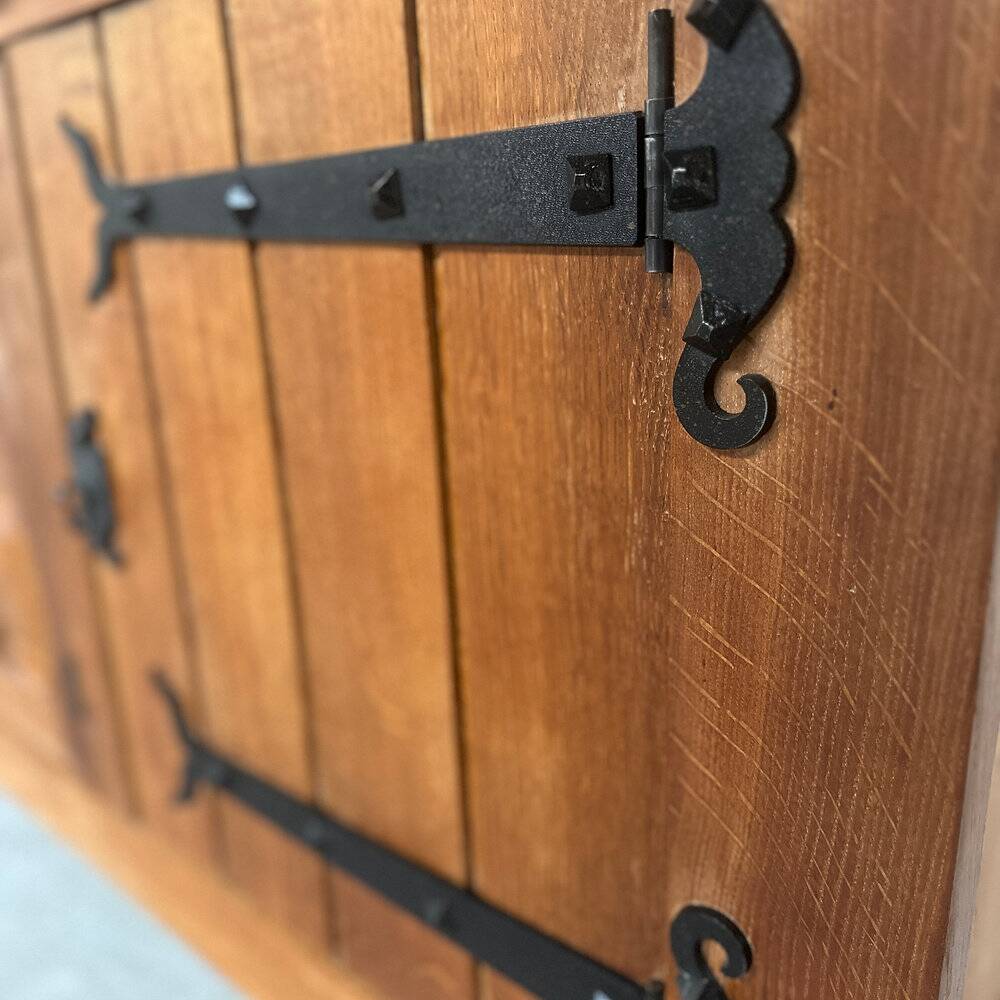 Brutalist solid oak sideboard with hand-forged iron hardware, Belgium, 1970s