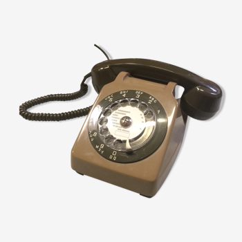 Téléphone vintage à cadran socotel s63 bicolore marron, kaki