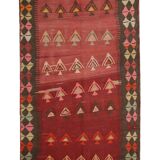 Vintage Kilim Runner, 1960s Burgundy & Pink Wool Rug 295 x 120 cm