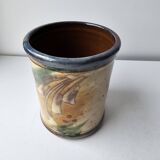 Covered stoneware ceramic pot - Signed Monogram BV (signature to be identified)