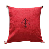 Red Moroccan cushion with cotton pompom