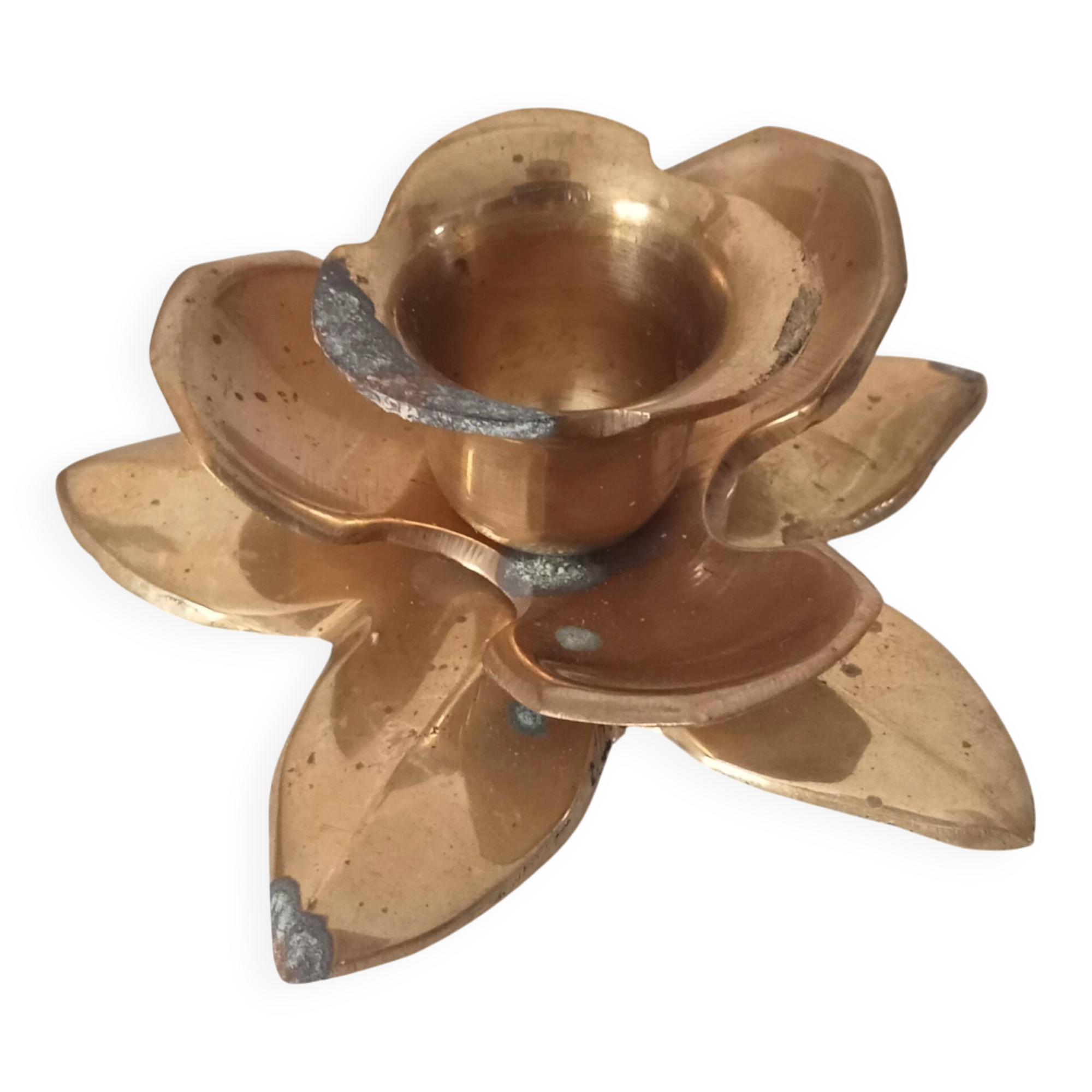 Bougeoir fleur vintage en laiton doré