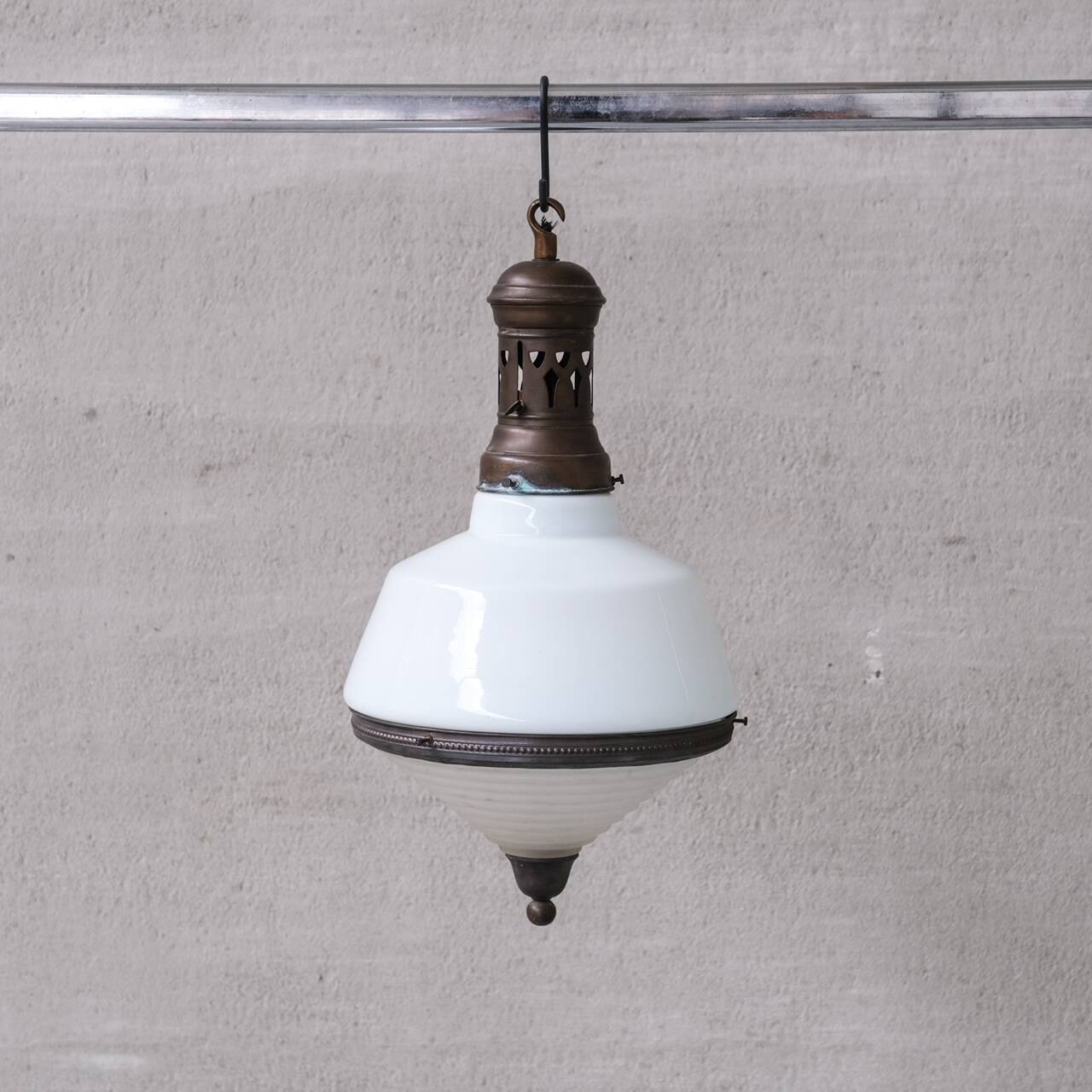 Antique french two tone glass pendant light