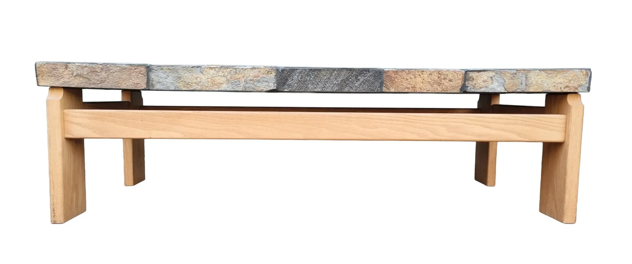 Van Bennekom slate & oak coffee table, Netherlands, 1970s – Kingma style