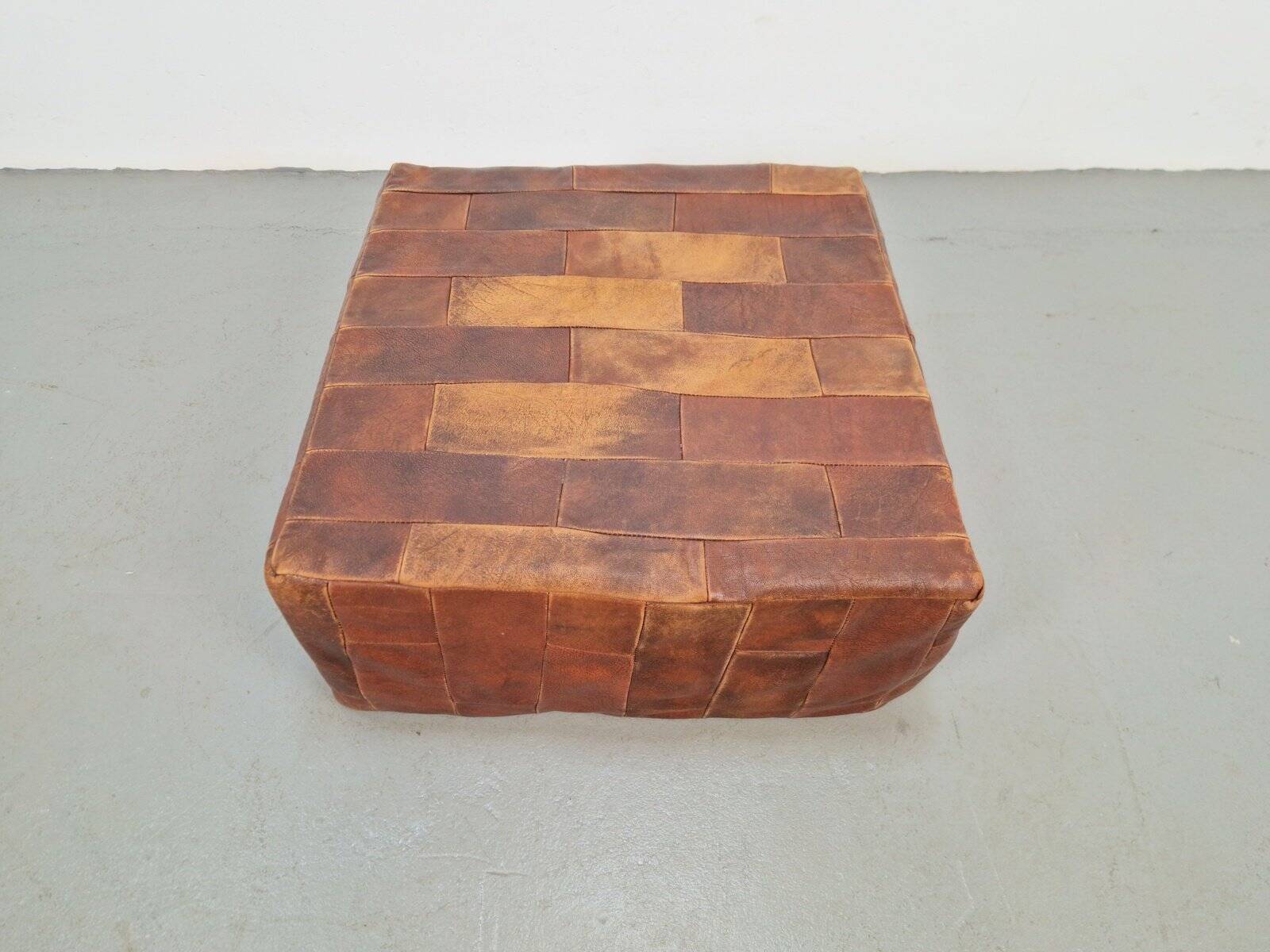 Brown Leather Pouf with Patchwork from de Sede, Switzerland, 1970s