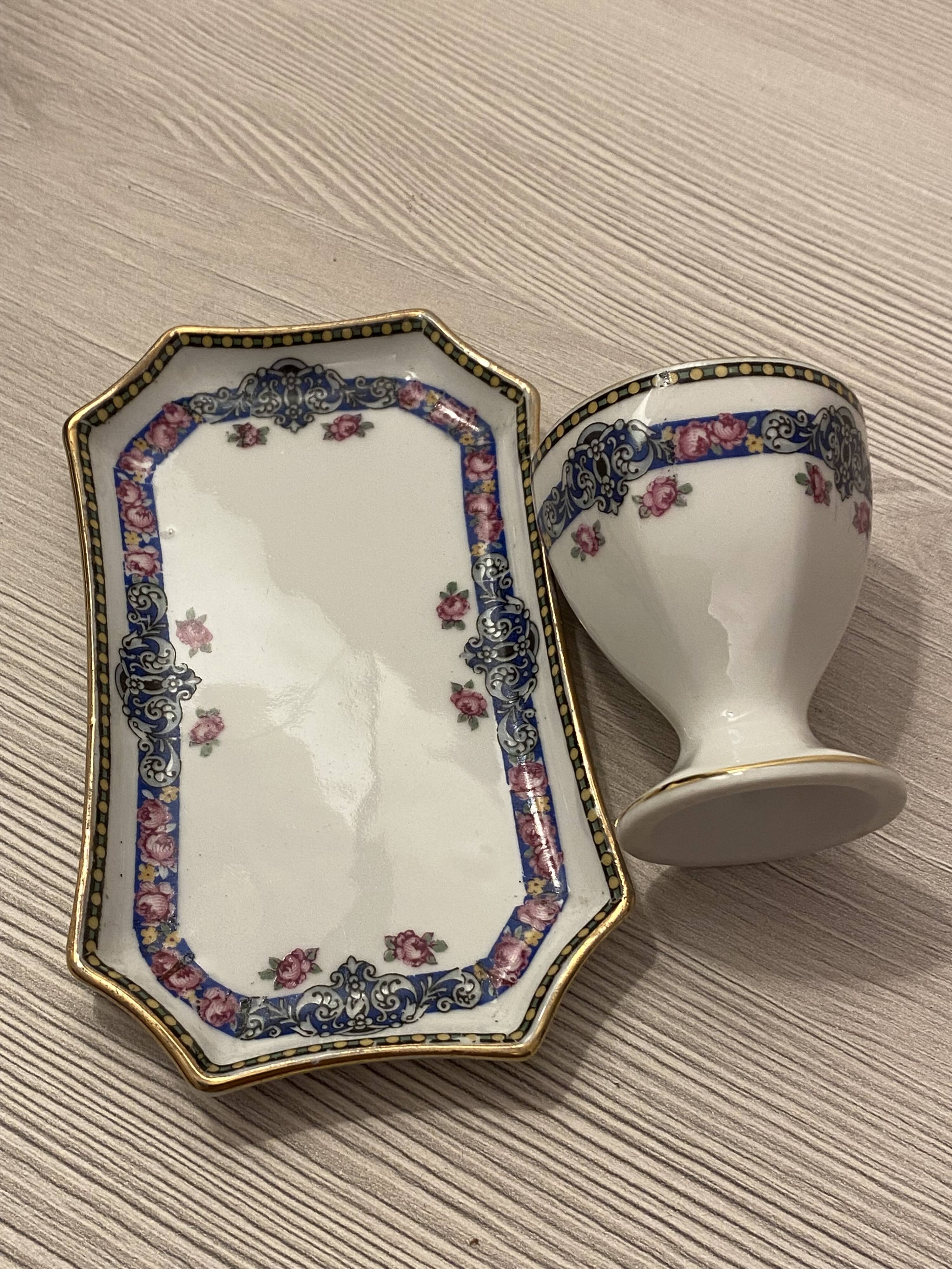 Coquetier and its Limoges Art Deco earthenware tray