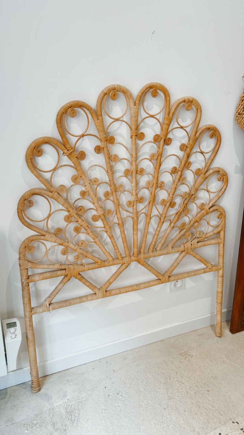 Vintage headboard peacock rattan