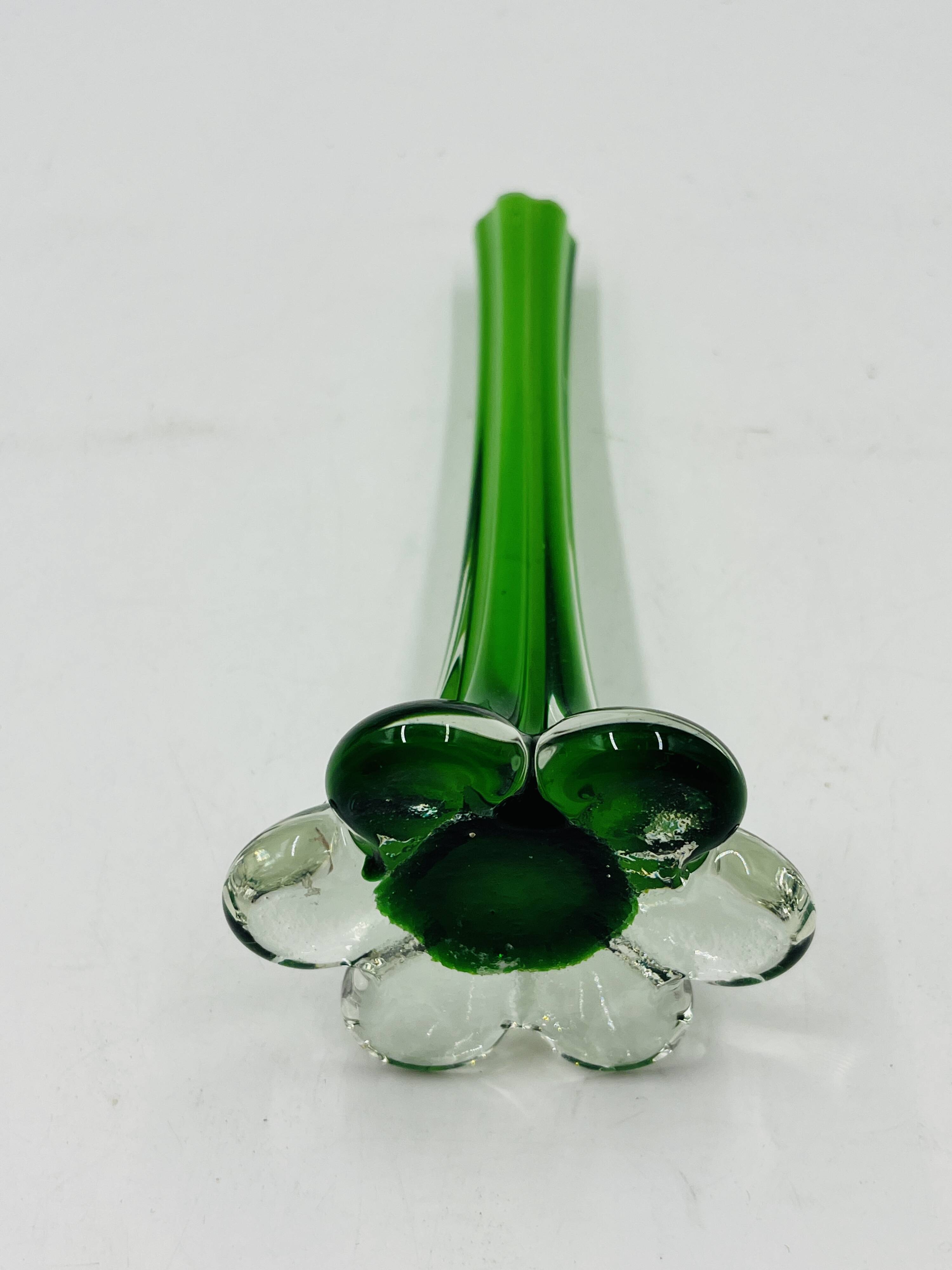 Vintage Murano green elephant base glass soliflore