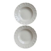 Paire d’assiettes creuses anciennes faïence ivoire ADP Luxcerae
