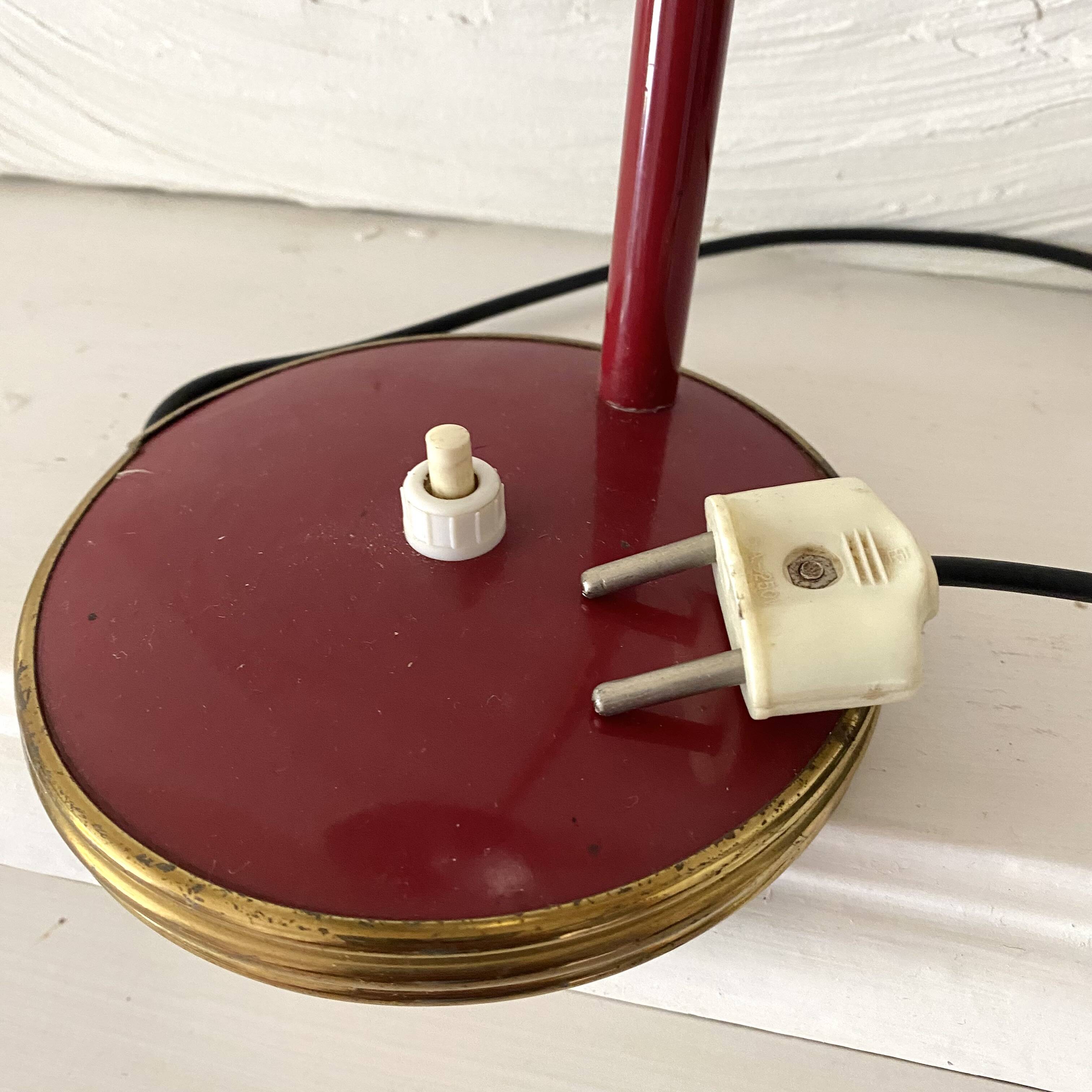 Articulated desk lamp, 1960s, burgundy and gold