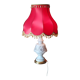 Lampe en verre opalin blanc et doré abat jour en satin rouge 75cm, 1950