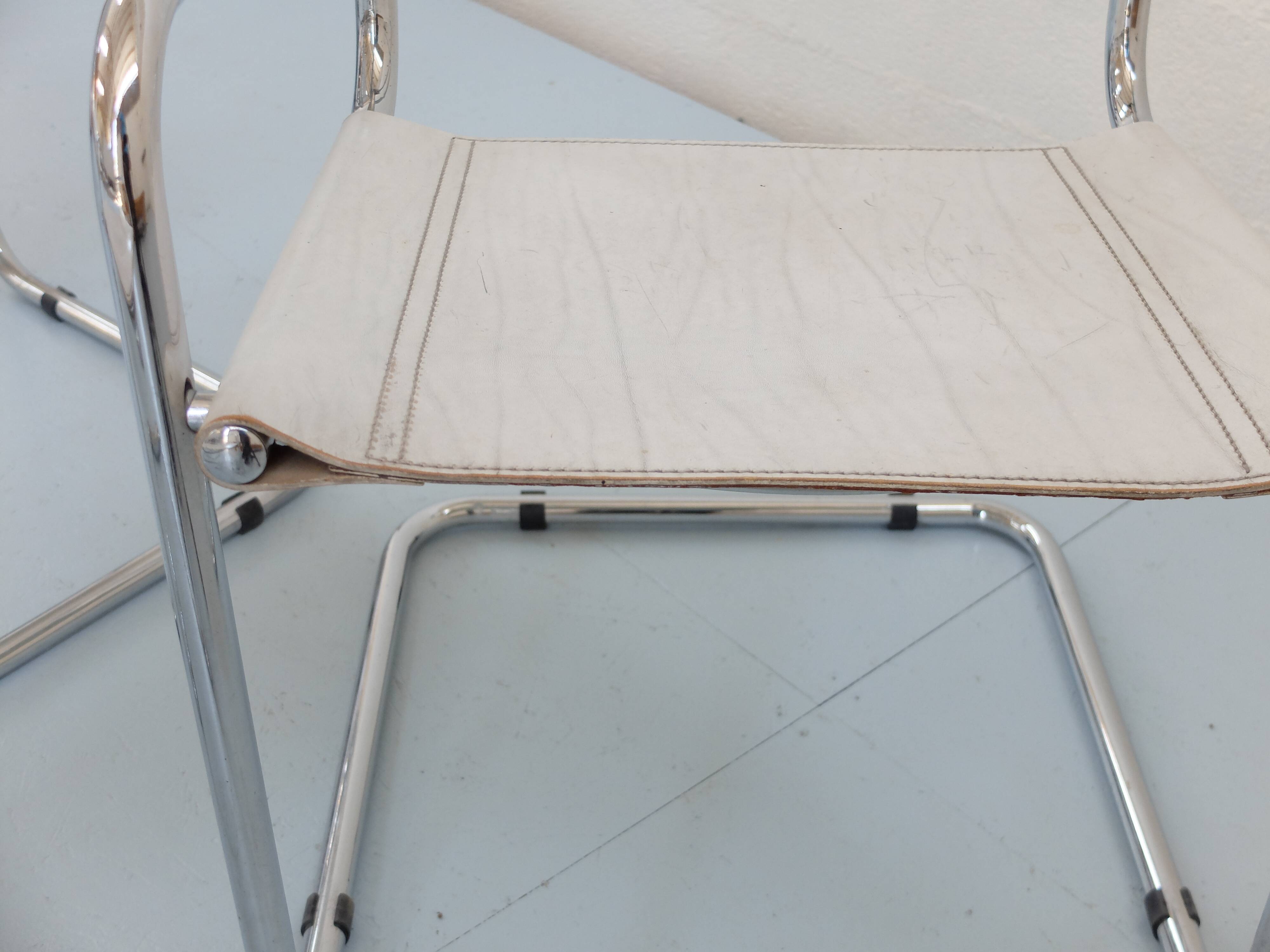 6 Fasem Italia chrome and white leather chairs