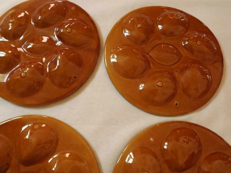 Set of 6 vintage French majolica oyster plates by St Clements France.