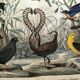 Old engraving from 1886 - Nightingale and birds - Vintage nature lithograph