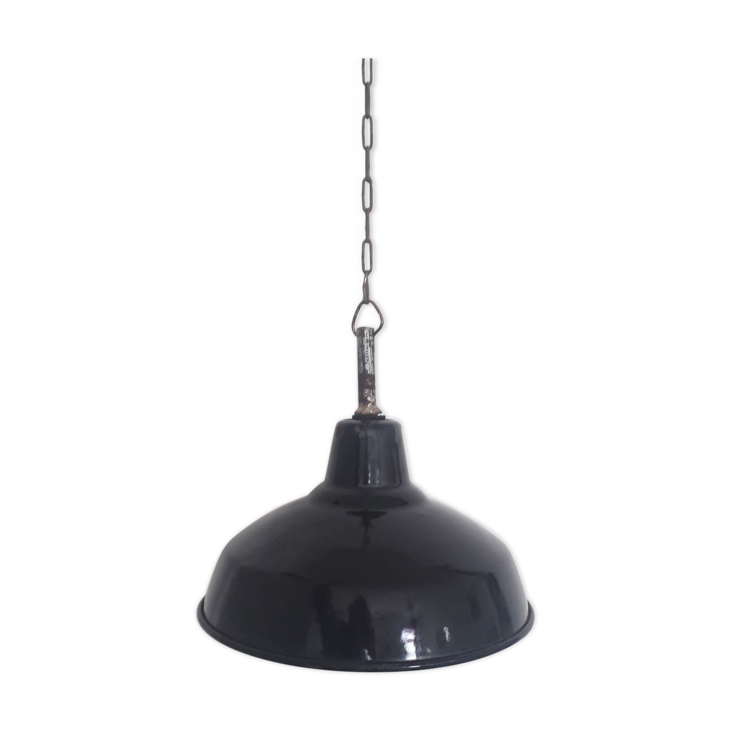 Industrial suspension - enamelled sheet black and white - ø 30 cm -1940-50
