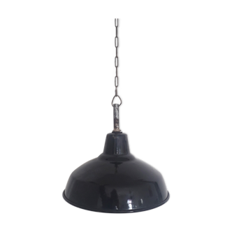 Industrial suspension - enamelled sheet black and white - ø 30 cm -1940-50