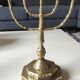 5-branched Jewish menorah/candlestick. Dedicated to mourning. In gilded bronze.