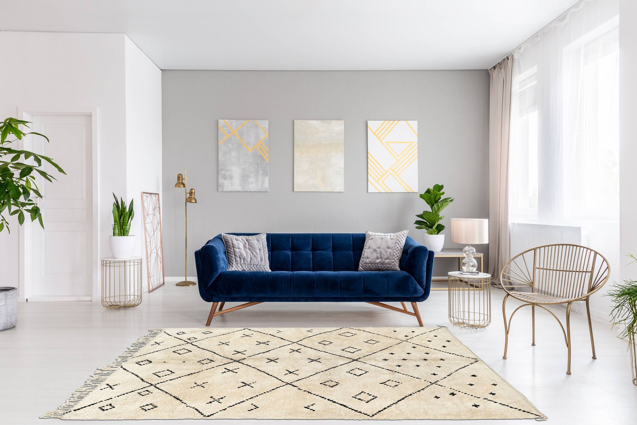Tapis marocain moderne blanc