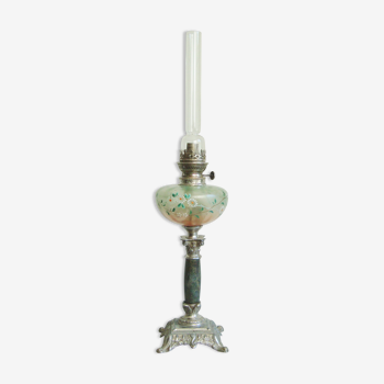 Antique oil lamp with hand-painted daisy patterns