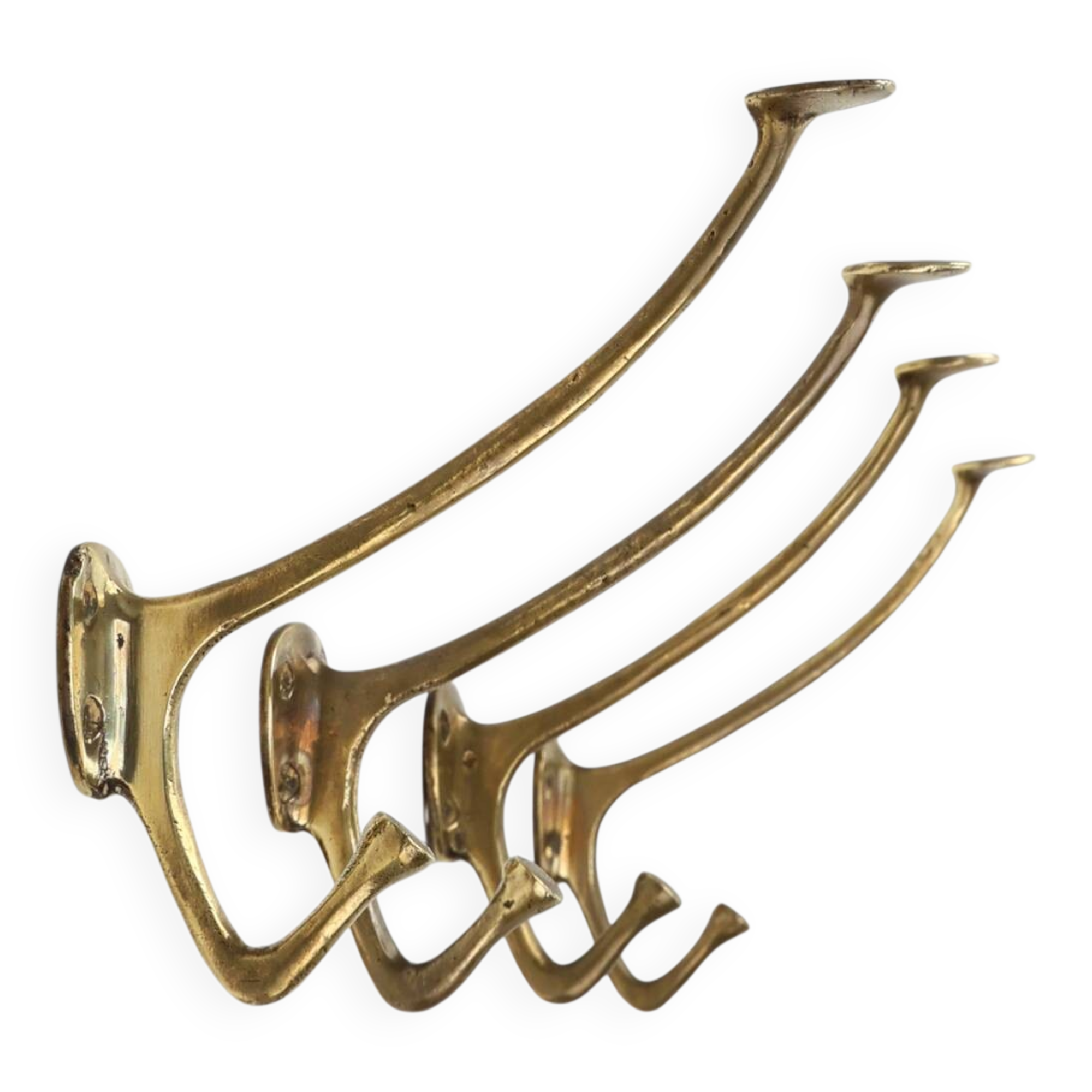 Set of 4 Adolf Loos brass art nouveau wall hooks, Vienna, Austria ca. 1910