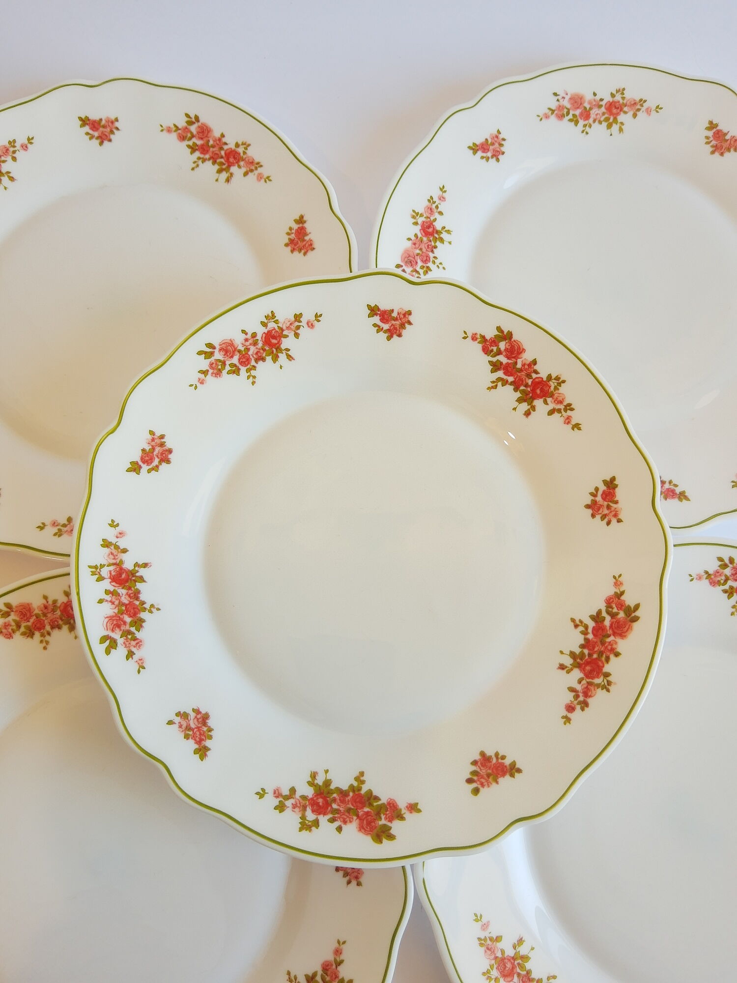 Set of 8 dessert plates opaline pink patterns Arcopal France Vintage