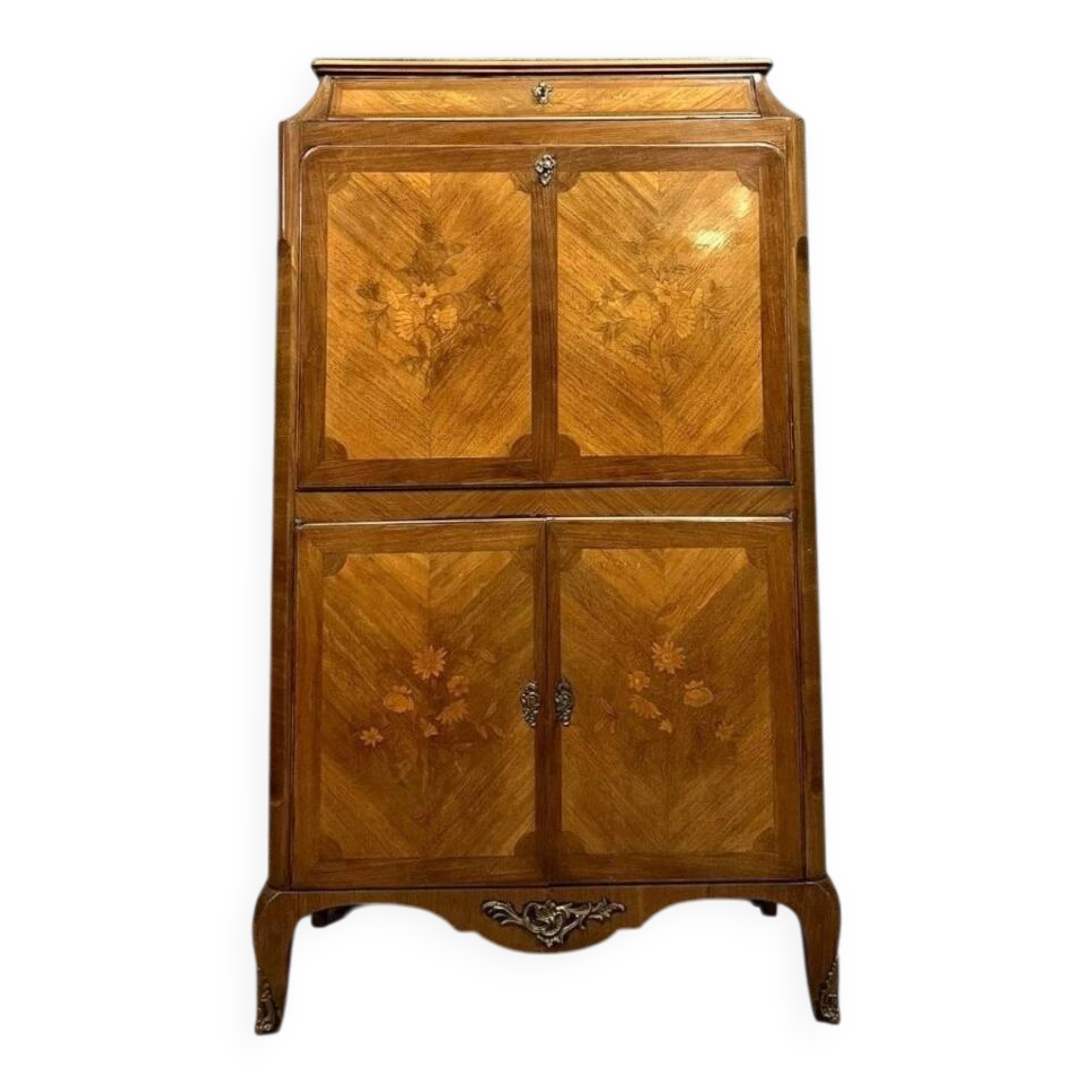 Louis XV style secretary in precious wood marquetry with floral decorations