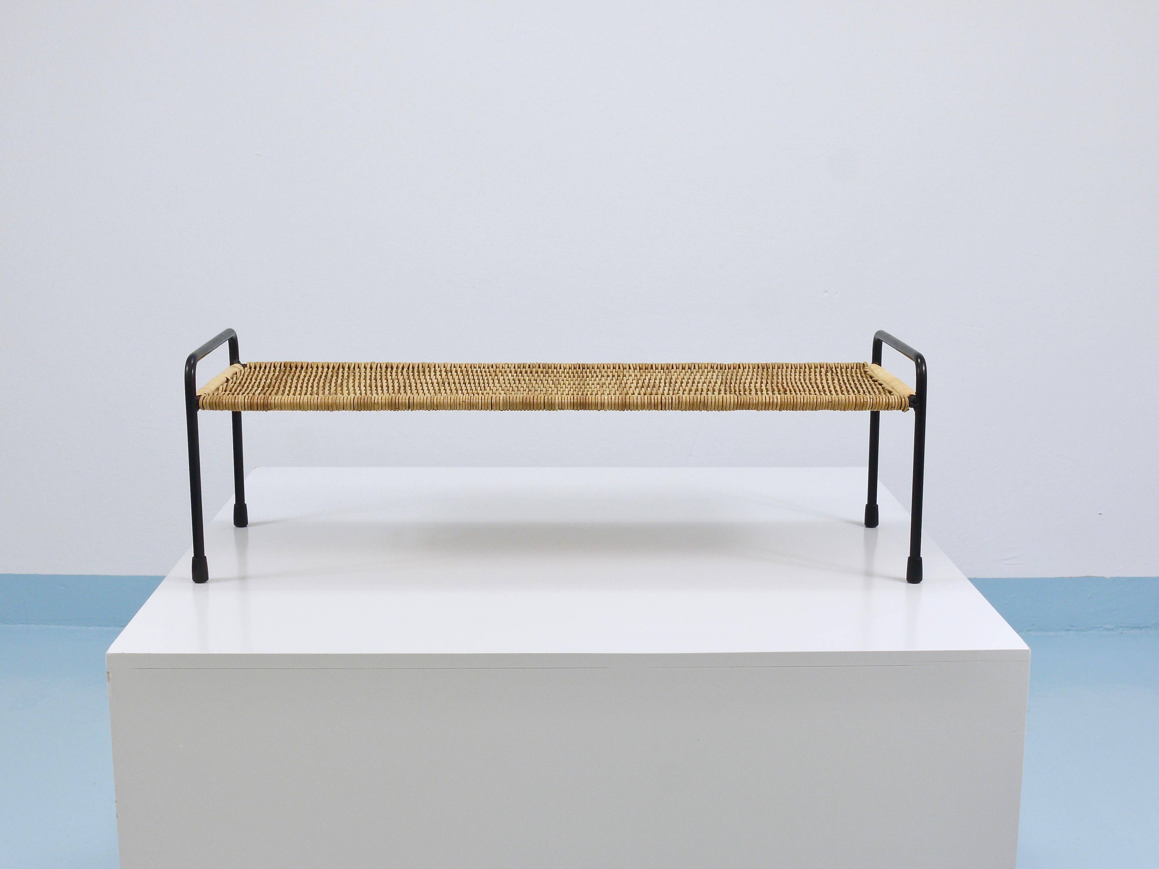 Carl Aubock side table, flower bench, iron, rattan, wicker, Austria, 1950s