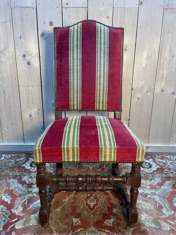 Suite de 6 chaises de style Louis XIII velours rayé