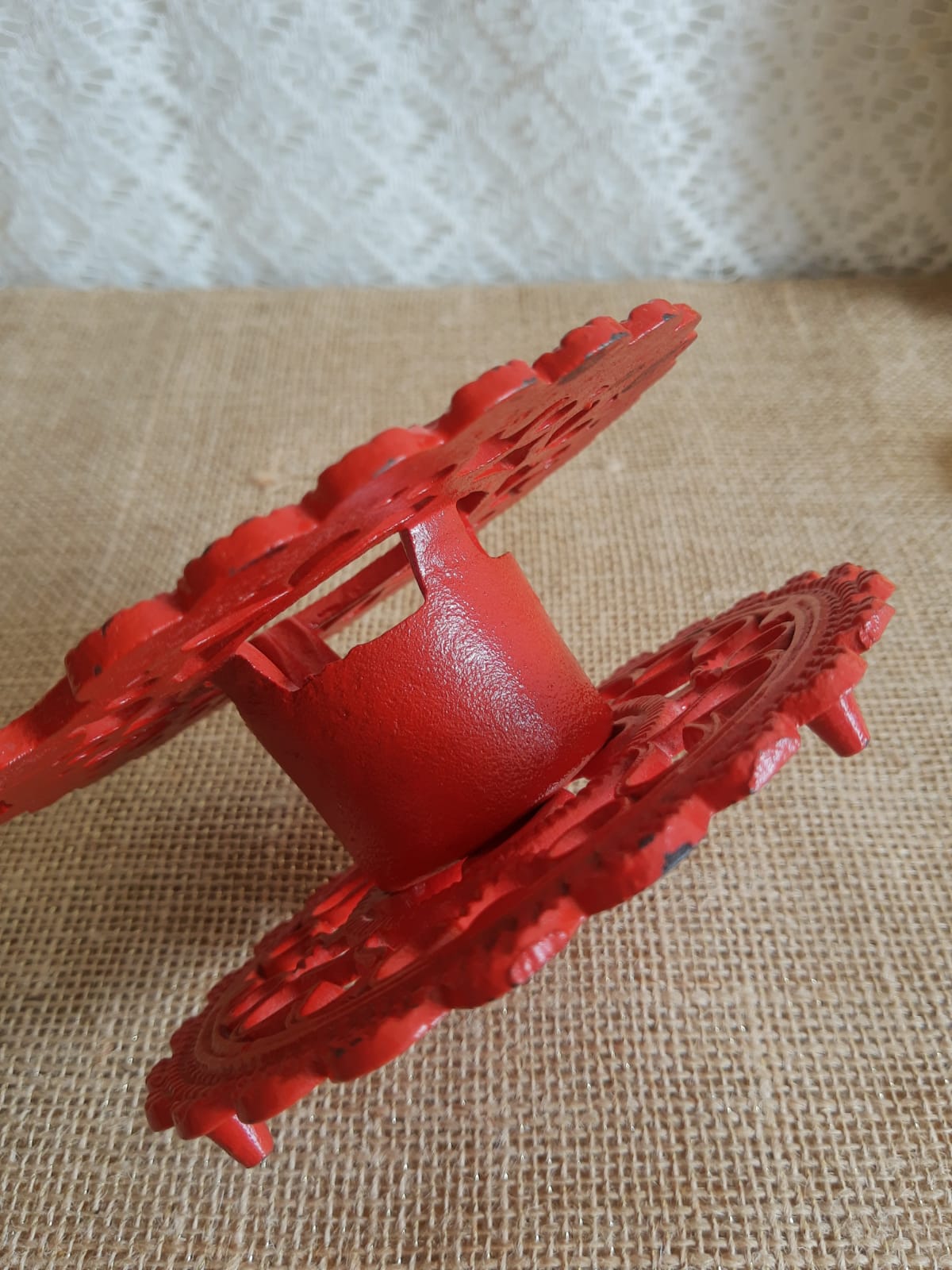 iron candle holder vintage red cellar rat