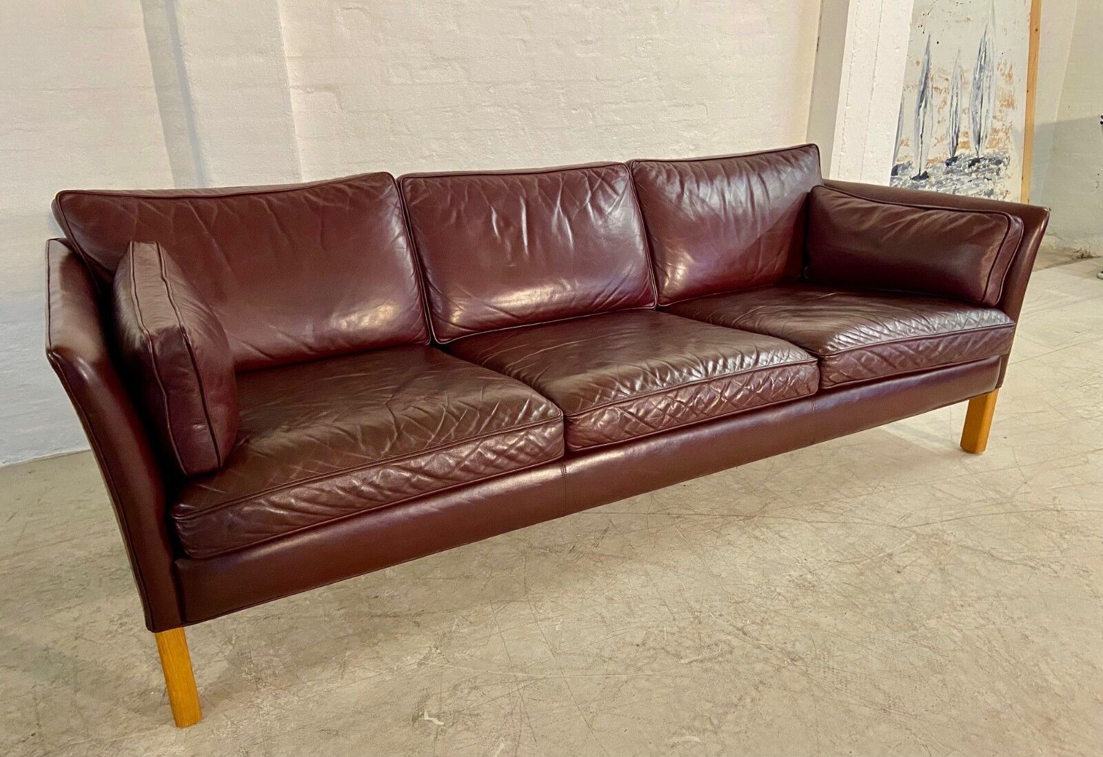 Mid-century modern Arne Norell Swedish burgundy leather sofa – 1960s