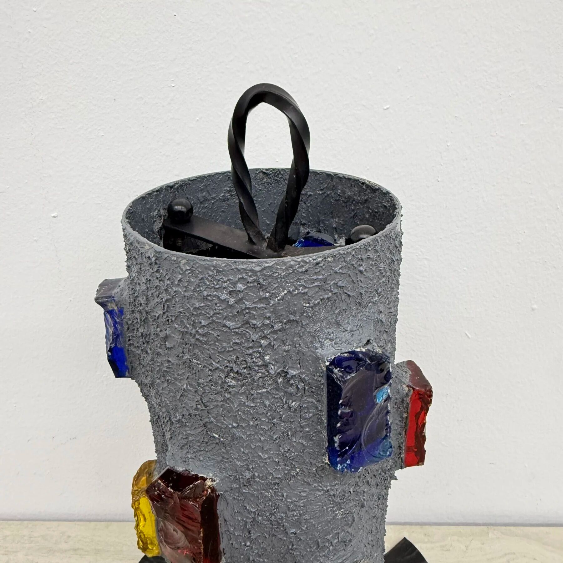 Brutalist table lamp metal and glass, 1970s