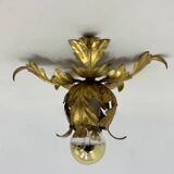 Lampe à fleurs en feuille d'or Hollywood Regency, années 1970