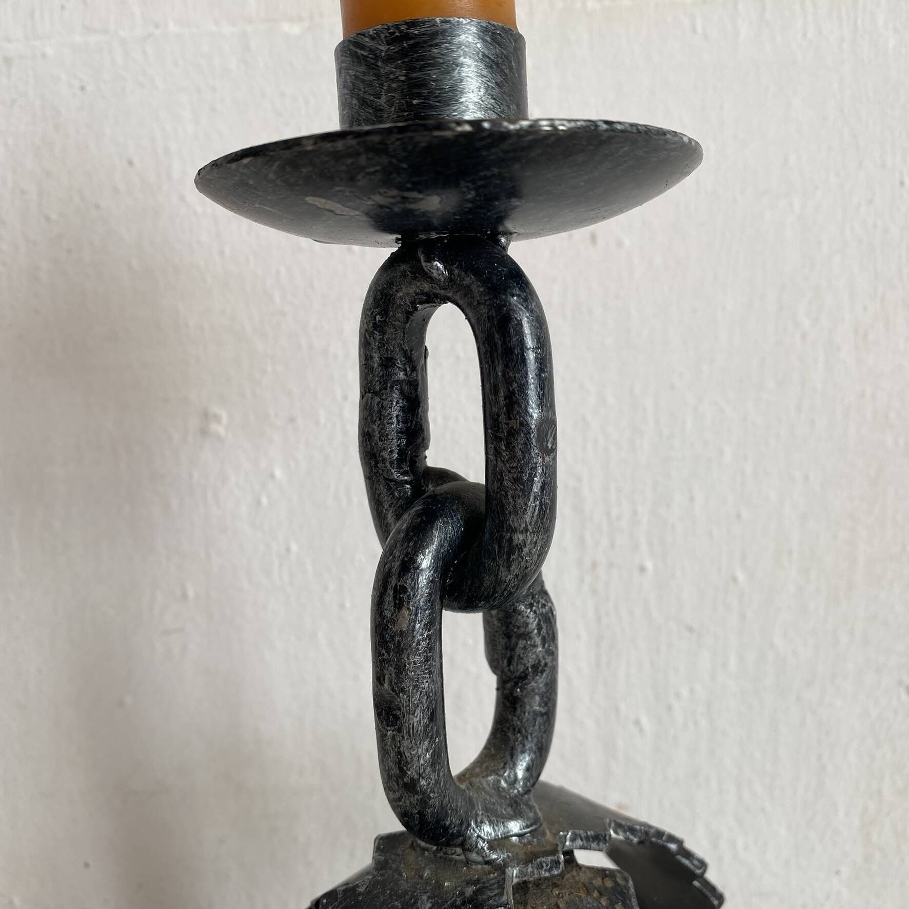 Wrought iron candlestick, chain candlestick from the 60s-70s.