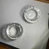 Pair of old crystal salt pans with salt shaker faceted tableware