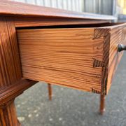 Antique desk in pitch pine, turned legs, drawer – superb patina.