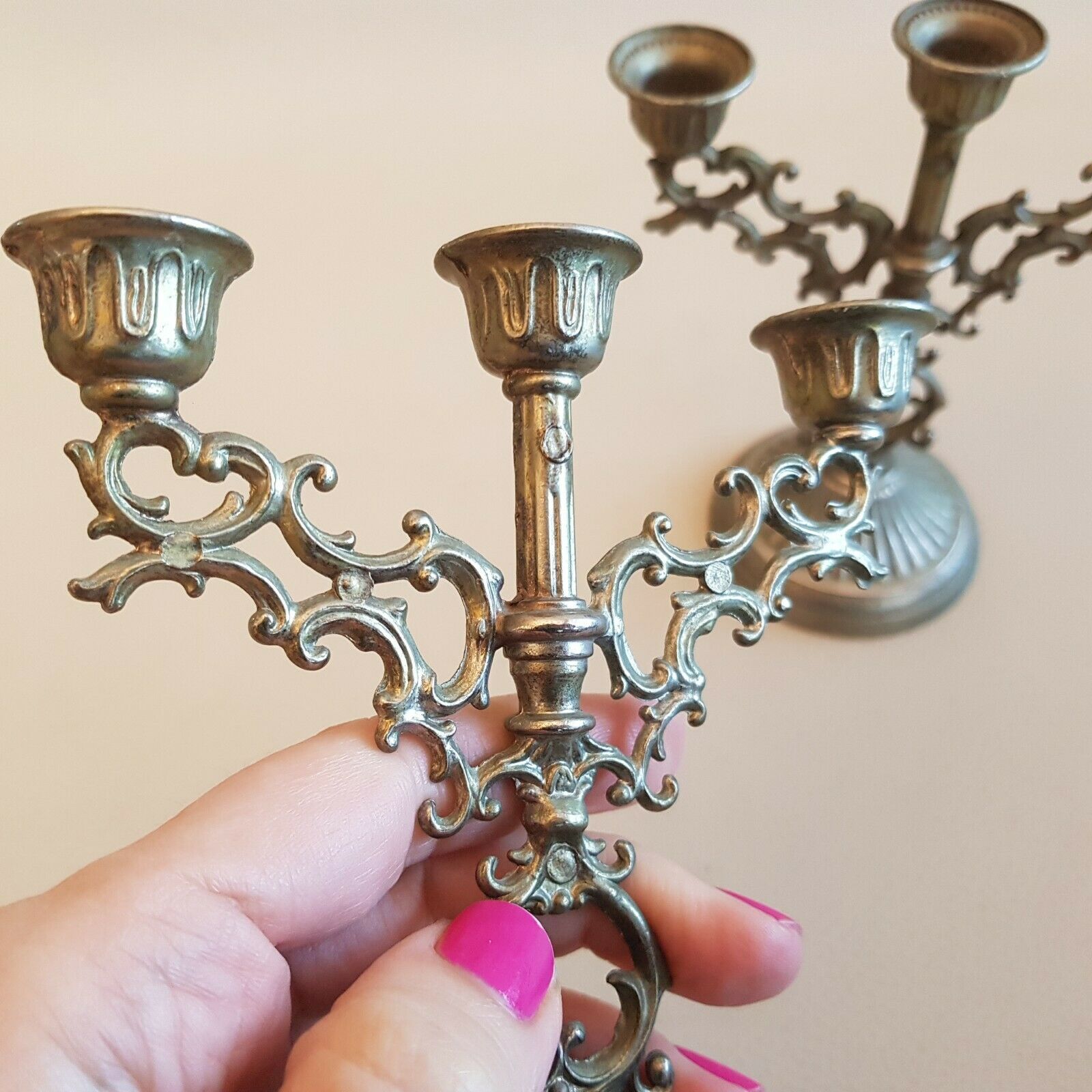 Pair of mini candlesticks small metal table candlesticks