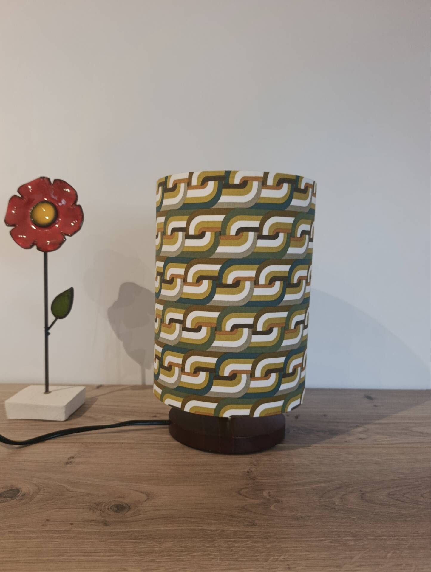 Vintage bedside lamp | psychedelic printed lampshade