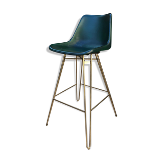 Green leather bar stool, metal legs Eiffel Made.com